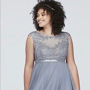 Plus Size Gown with Lace Bodice and Satin Belt